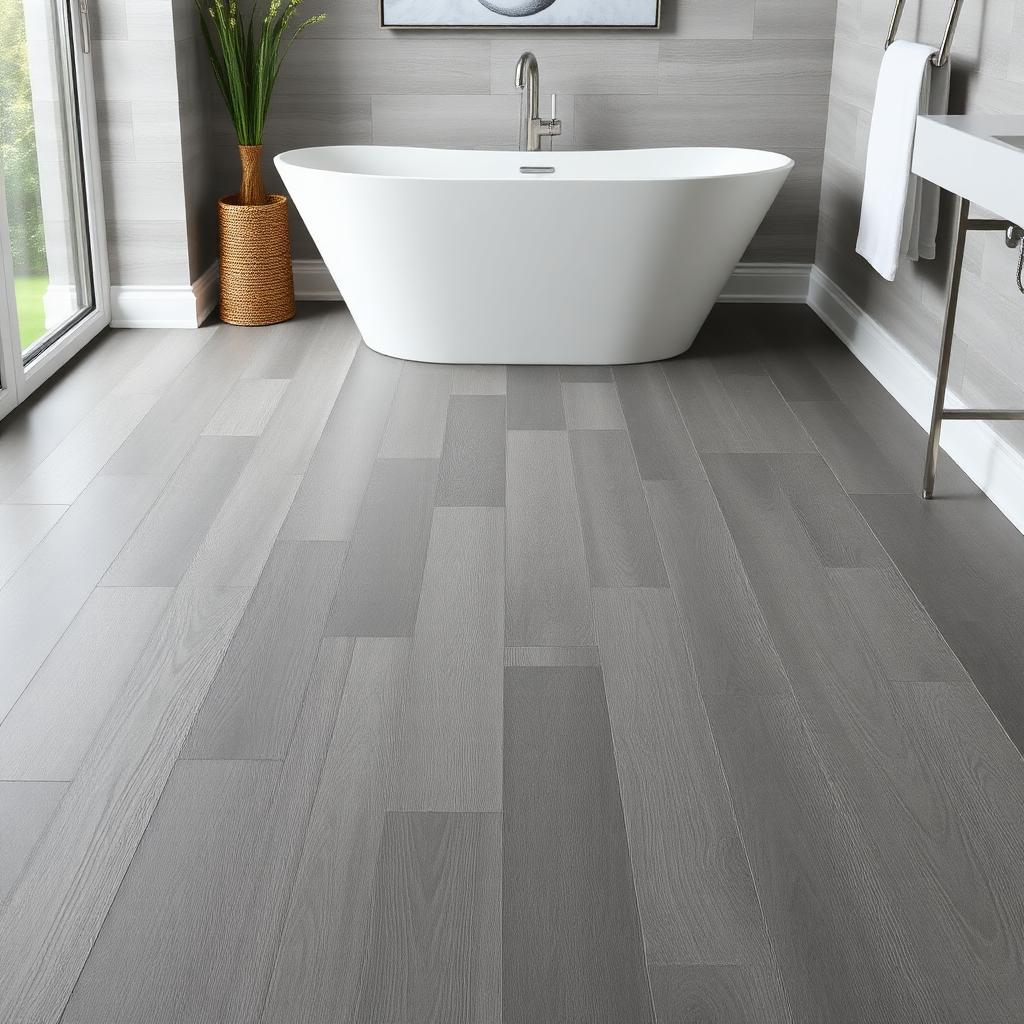 Wood-look porcelain tile bathroom floor